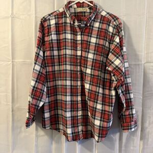 L.L. Bean Red and White Plaid Button Down Shirt